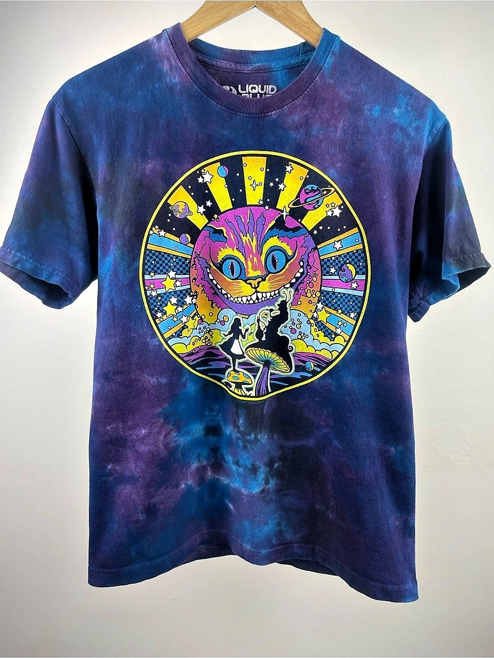 Liquid Blue Alice in Wonderland Cheshire Cat Tie-Dye T-Shirt Blue & Purple Size